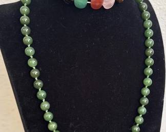 Vintage Jade Or Jadeite 18" Necklace W/ Modern Semi Precious Gemstone 7" Bracelet