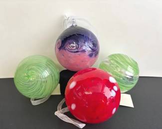 4 Handmade Art Glass Globes * Red , Green Swirl , Purple Pink Swirl