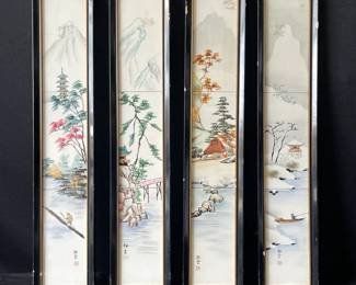 (4) 4” x 19” Vintage Japanese Hand Painted Tiles
