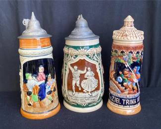 3 Vintage German Beer Steins * Original King *