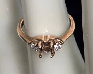 18K Gold EP Ring With Accent Diamonds * Vintage Setting With No Center Stone