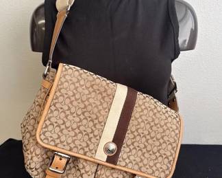 Coach Messenger Bag Voyager Brown Crossbody Signature Heritage Stripe F70182