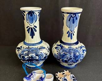 2 Delft Bud Vases * Small Ceramic Dutch Clogs Decor
