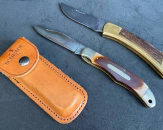 Gerber Locking Blade & Schrade 1250T Old Timer Locking Knife with Leather Case