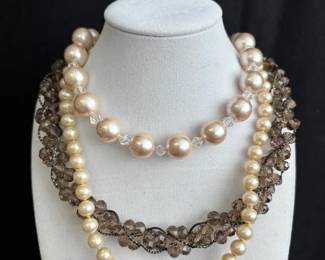 Pearly Bead Necklaces * Smoky Crystal Bead Necklace