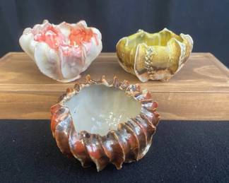 3 Handcrafted Textured Ceramic Small Pots * 2”-3” W x 2”-3” H