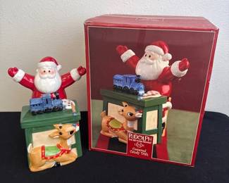 LENOX Christmas Covered Candy Dish * Rudolph The Red Nosed Reindeer & Santa