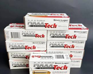10 Boxes MAXX Tech 9mm Luger Ammo Bullets 115 GR FMJ Brass Case 50 Ct