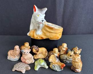 12 Wade England Tiny Ceramic Variety of Animals Figurines * Vintage Japan Dog and Shoe Planter
