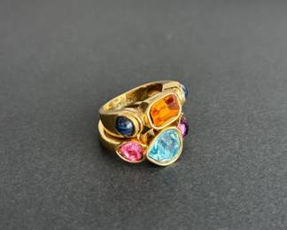 2 18K G.E. Yellow Gold Modern Design Ladies Rings * Crystal / Semi Precious Blue Stones