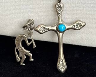Turquoise & Sterling Silver Cross Pendant * Kokopelli Pendant