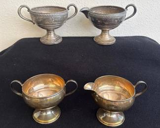 Vintage Sterling Silver Weighted Creamer & Sugar Bowl Sets * Total Weight 371g