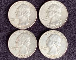 4 Silver 1964 United States Quarters * D Mint Mark