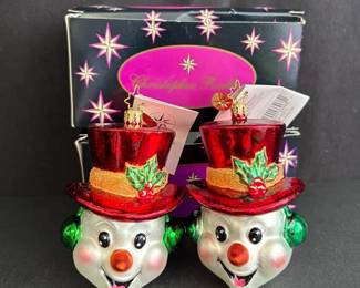2 New Boxed Christopher Radko Cool Characters Snowmen Christmas Ornaments