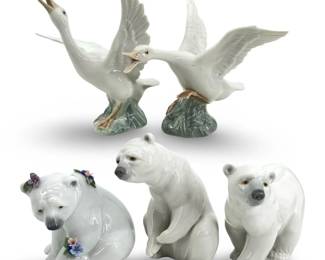 5pc 1970’s Lladro Porcelain Geese & Polar Bears