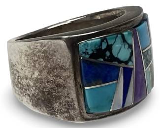 Touch of Santa Fe Sterling Turquoise Inlay Ring