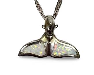 Sterling Silver Opal Whale Tail Pendant Necklace