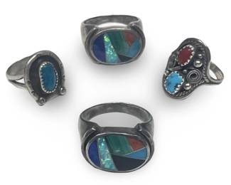 (4) Iconic Sterling Silver Turquoise Inlay Rings