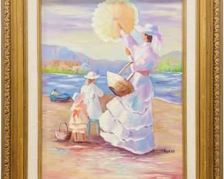 Zuest Signed “Day at the Beach" Oil on Canvas