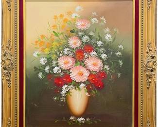 Stunning Vintage Floral Still Life Oil On Canvas
