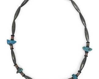 Native American Silver Turquoise Bead Necklace