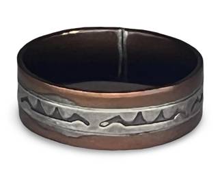 Signed Wylie Secatero Etched Sterling Copper Ring