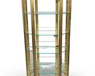 Mid Century Modern Octagonal Brass Glass Curio