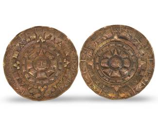 2pc Embossed Copper Aztec Plates