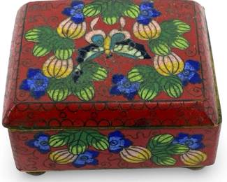 Chinese Cloisonné Enameled Brass Dresser Box