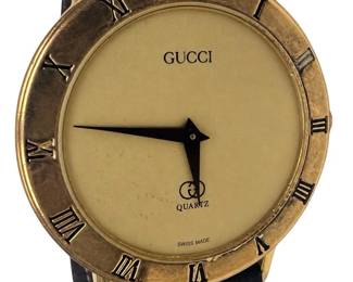 Vintage Gold Plate Gucci 3000M Leather Wristwatch