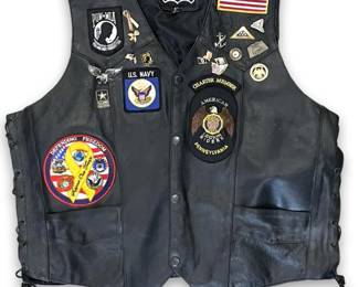 Size 48 Black Leather Veteran Vests with Pins