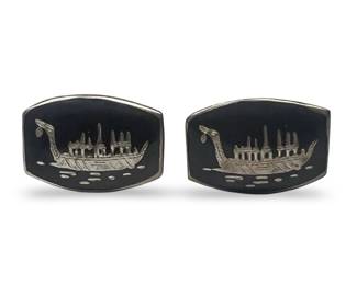 Pair Mid-Century Siam Sterling Cufflinks Dragon