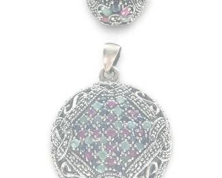 (2pc) Emerald Ruby Sapphire Sterling Ring &
