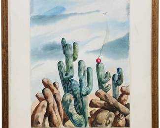 Harold Laynor “Cherry Bomb/ Sahuaros" Watercolor