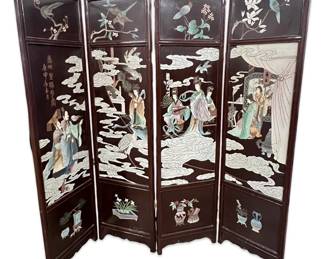 4 Panel Asian Lacquered Folding Inlay Screen