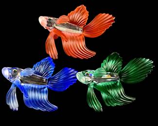 3pc Red, Blue, and Green Swarovski Crystal Fish