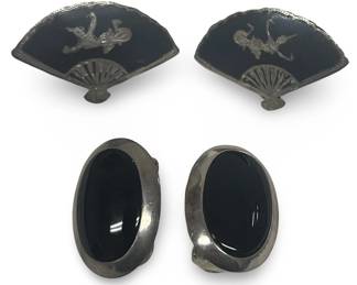 2 Pair Vintage Sterling Silver Onyx Earrings