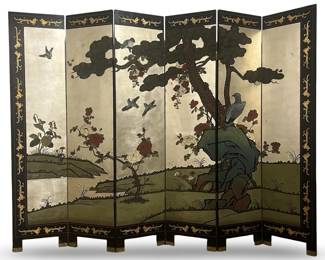 Vintage 6 Panel Gilt Coromandel Folding Screen