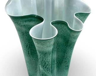 Hand Blown Freeform Green Art Glass Vase