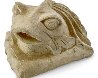 Vintage Carved Stone Fish Sculpture