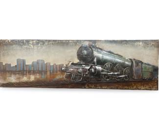 3D Embossed Metal Locomotive Train Metal Wall Art