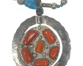 Native American Chunky Turquoise Coral Necklace