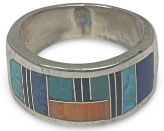 Frank Chee Navajo Sterling Geometric Inlay Ring