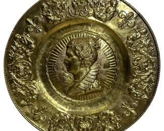Antique Marie de Medici Brass Charger Plaque