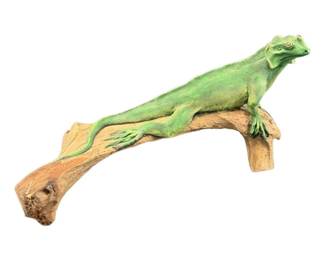 Large Hand-Carved Solid Wood Iguana Sculpture