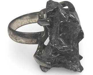Brutalist Style Sterling Silver Meteorite Ring