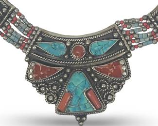 Sterling Silver Tibetan Turquoise Coral Tribal