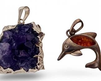 (2) Beautiful Sterling Silver Amethyst Amber