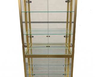 Mid-Century Brass Glass Display Curio Cabinet