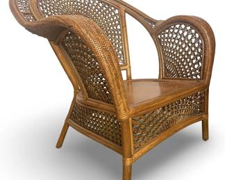 Vintage Woven Rattan Sunburst Lounge Chair